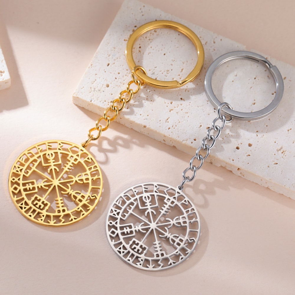Viking Keychain Stainless Steel Norse Compass Rune Keyring 0