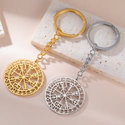 viking keychain stainless steel norse compass rune keyring