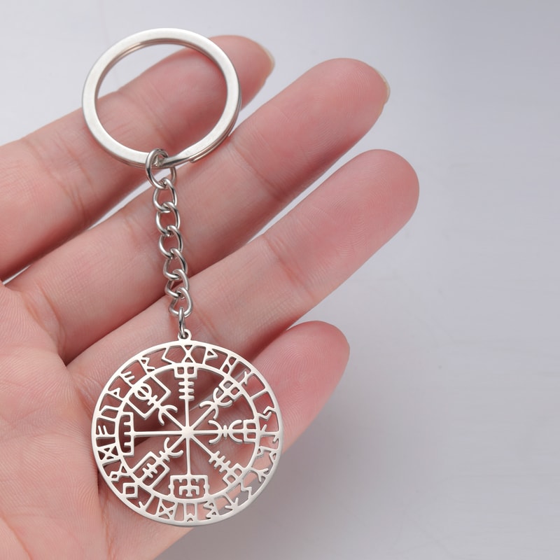 Viking Keychain Stainless Steel Norse Compass Rune Keyring 1