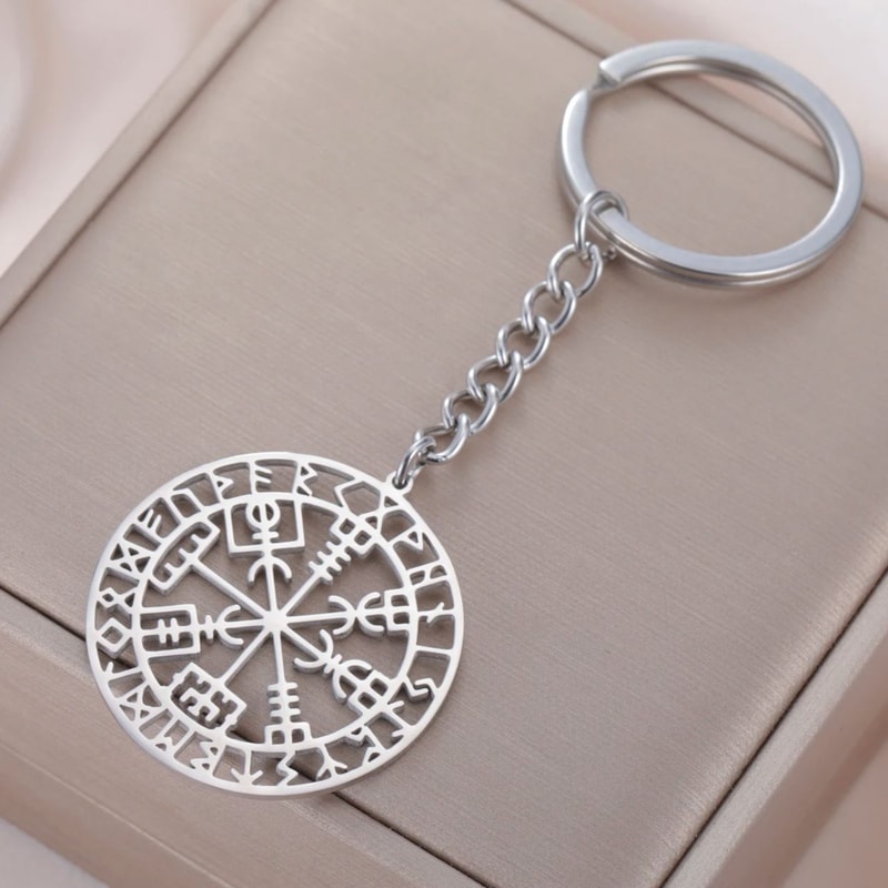 Viking Keychain Stainless Steel Norse Compass Rune Keyring 2