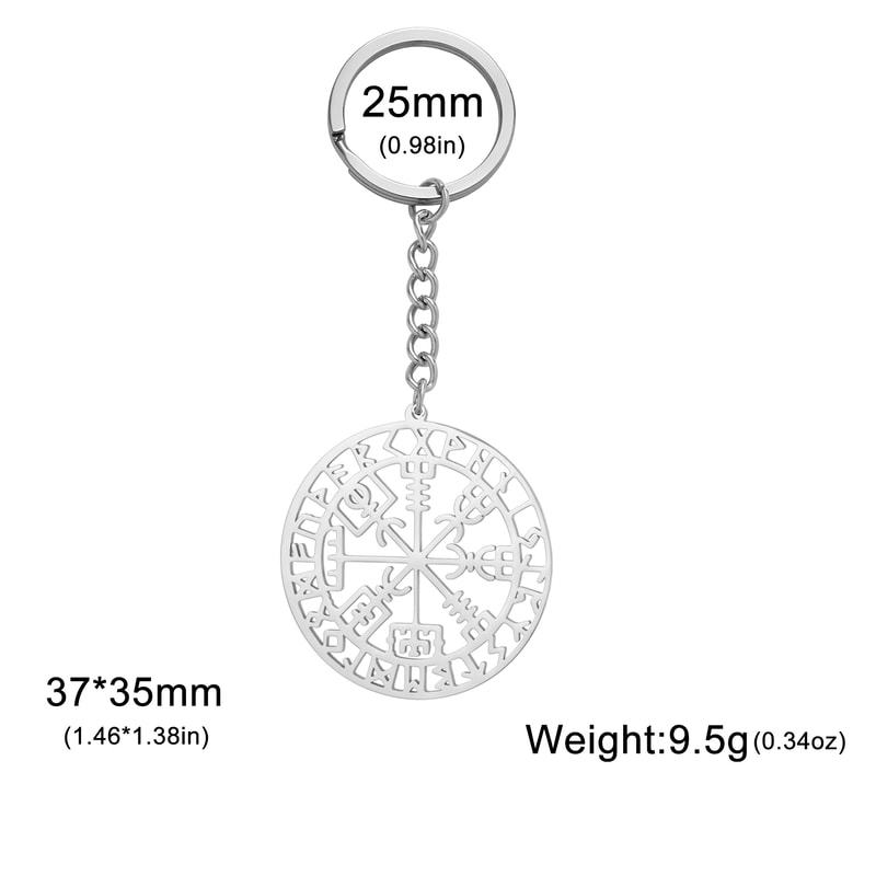 Viking Keychain Stainless Steel Norse Compass Rune Keyring 6