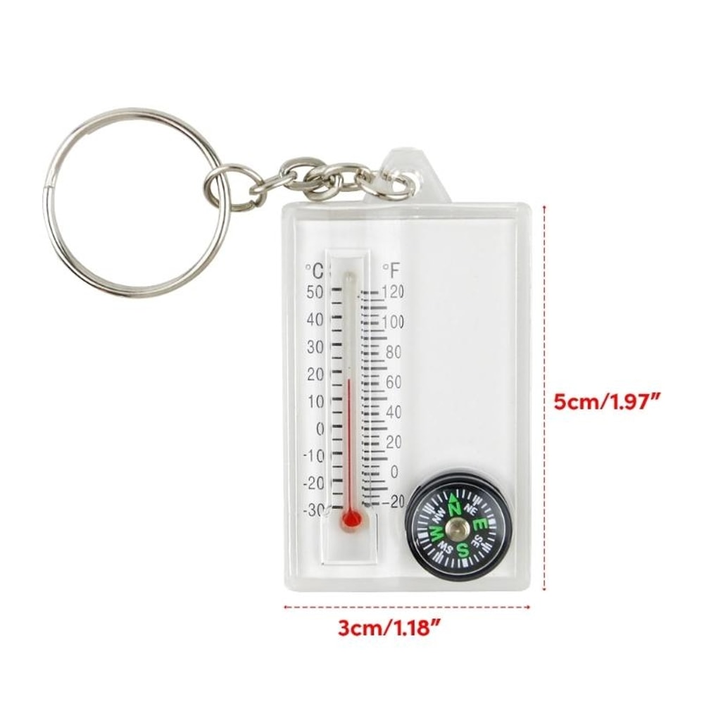Mini Survival Compass Keychain with Thermometer Portable Hiking Gear