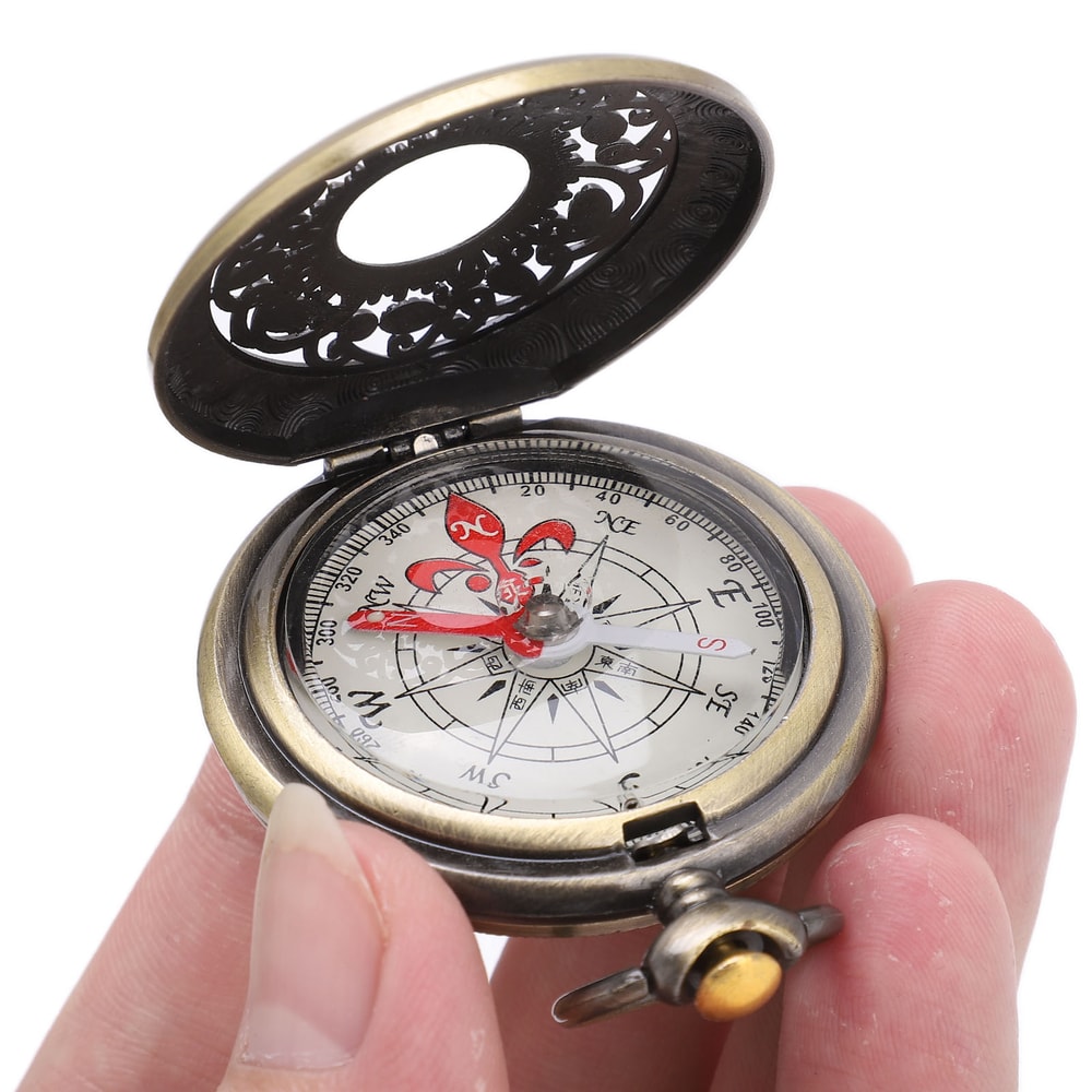 Brass Outdoor Compass Waterproof Hiking Navigation Pocket Compass with Keychain