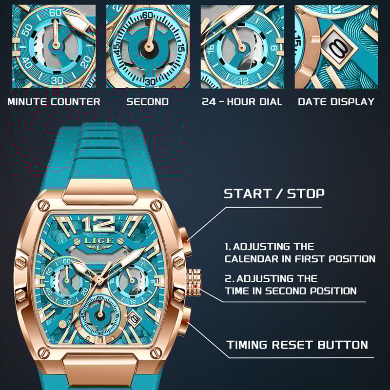 Mens Chronograph Sports Watch Waterproof Luminous Silicone Strap Quartz Wristwatch 3