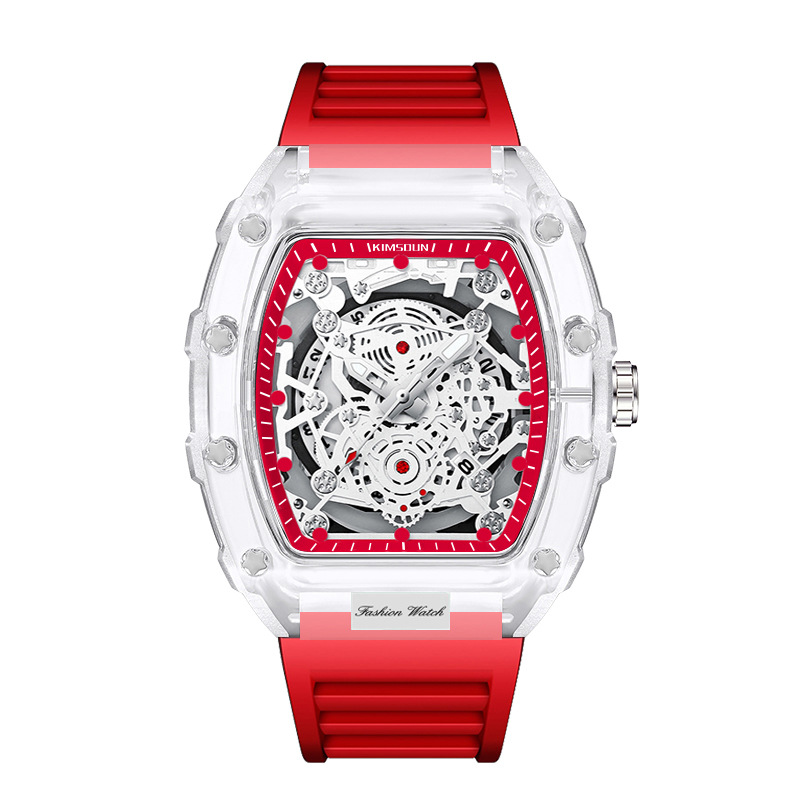 Barrel Shaped Transparent Quartz Watch for Men Waterproof Sport Luxury Wristwatch