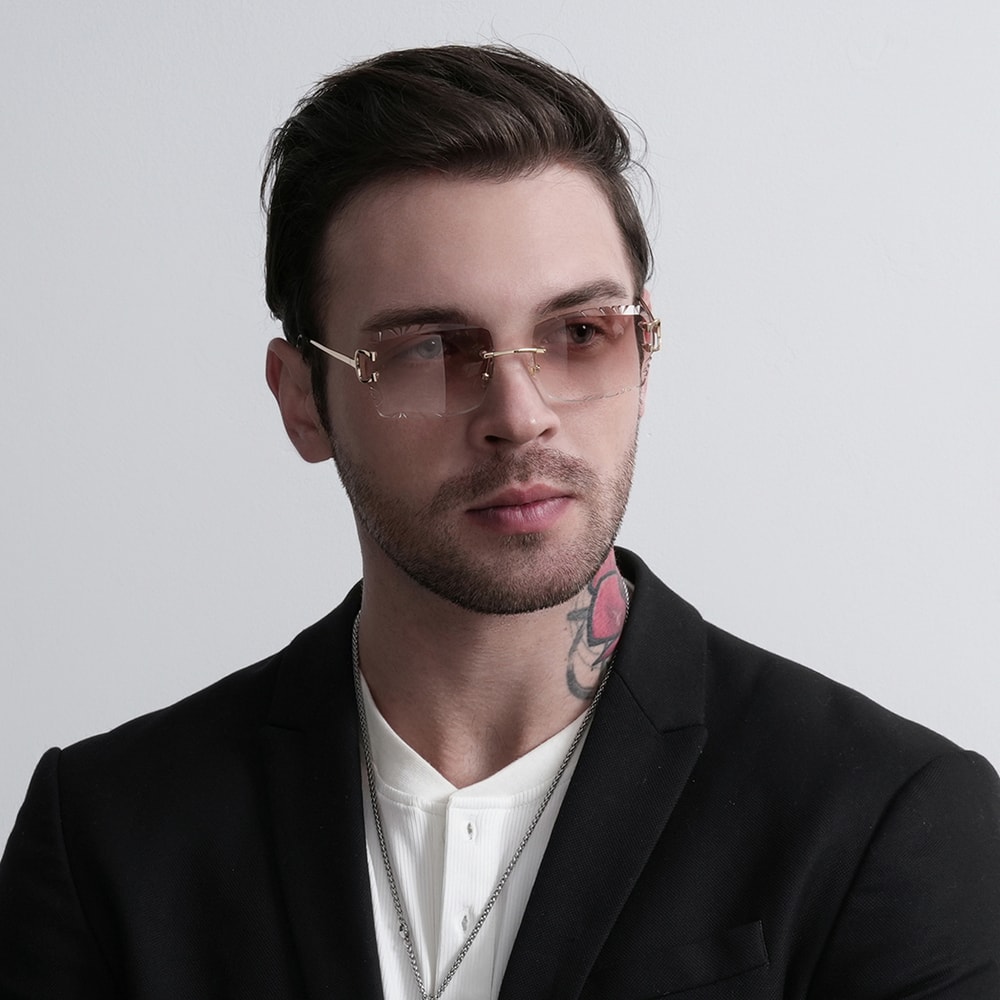 Luxury Rimless Sunglasses Diamond Cut Square Frameless Glasses