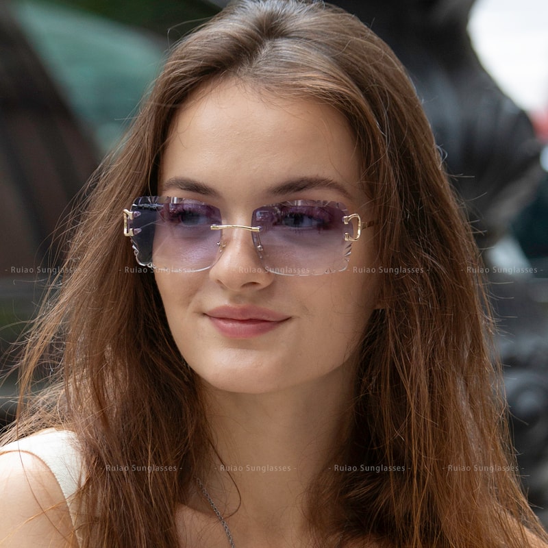 Luxury Rimless Sunglasses Diamond Cut Square Frameless Glasses