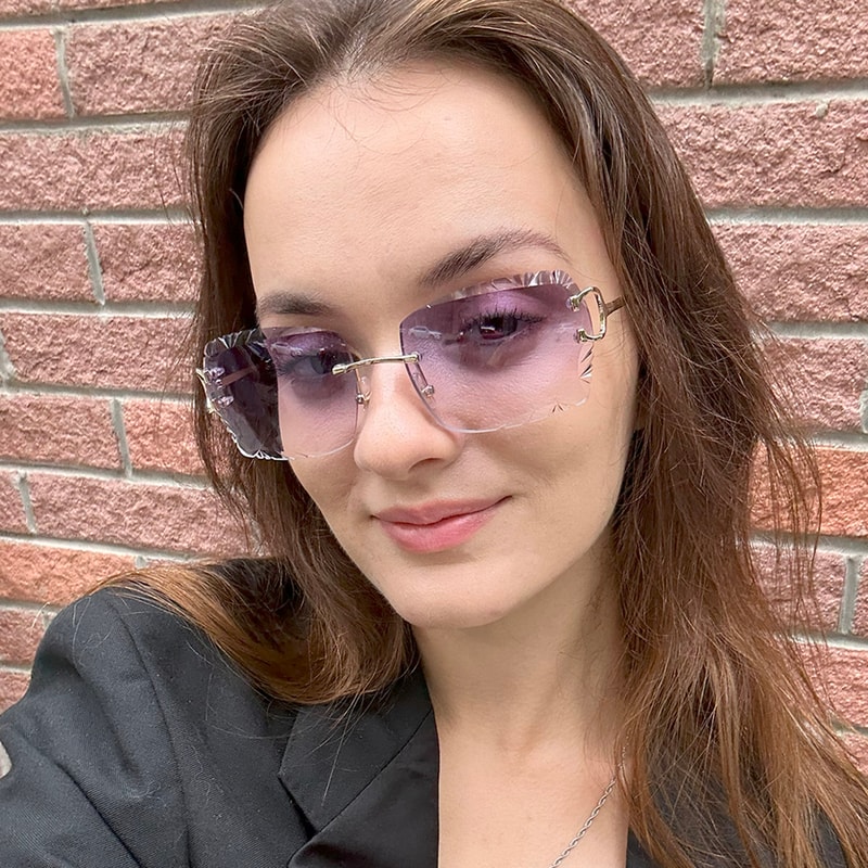 Luxury Rimless Sunglasses Diamond Cut Square Frameless Glasses