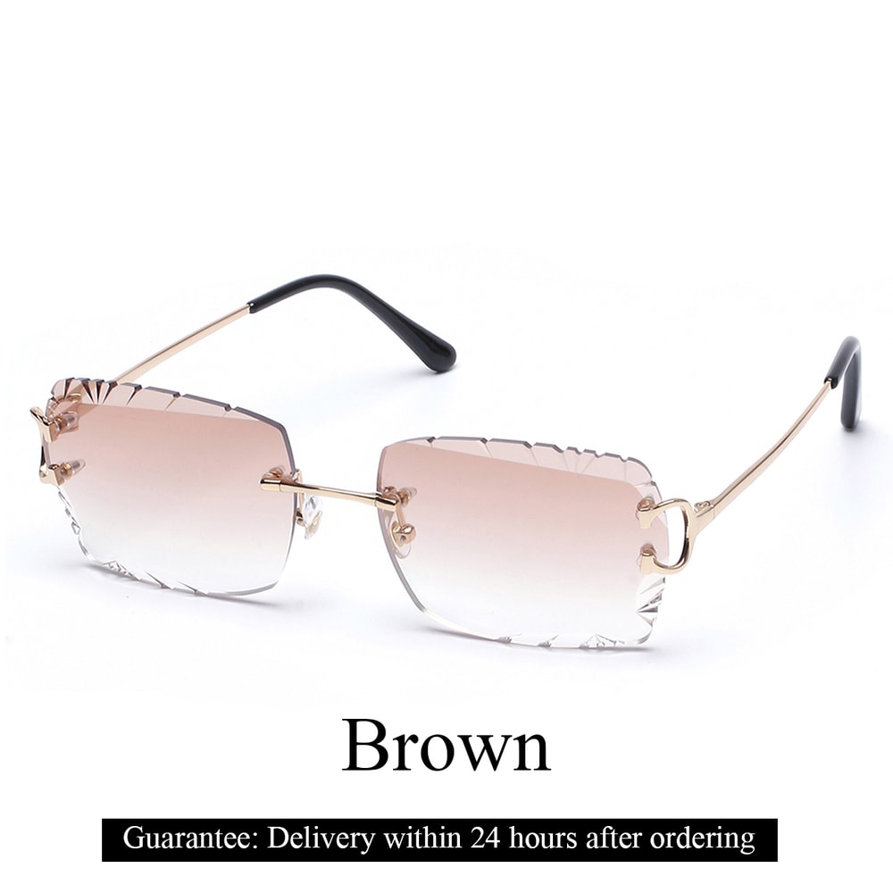 Luxury Rimless Sunglasses Diamond Cut Square Frameless Glasses