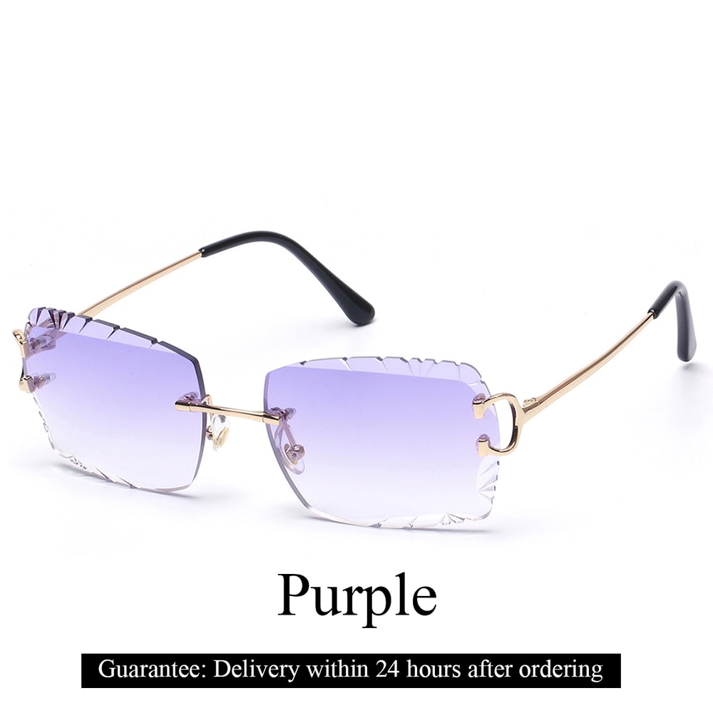 Luxury Rimless Sunglasses Diamond Cut Square Frameless Glasses