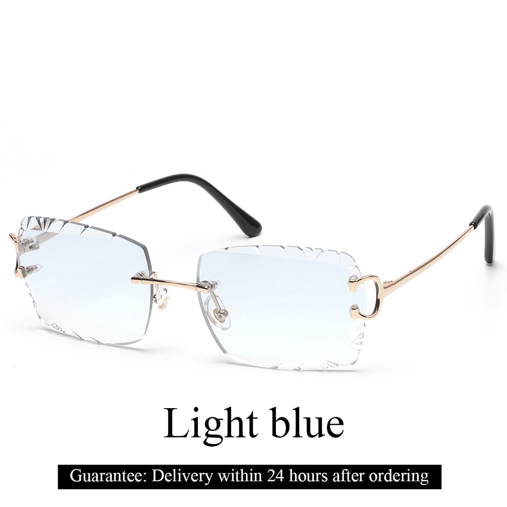 Luxury Rimless Sunglasses Diamond Cut Square Frameless Glasses
