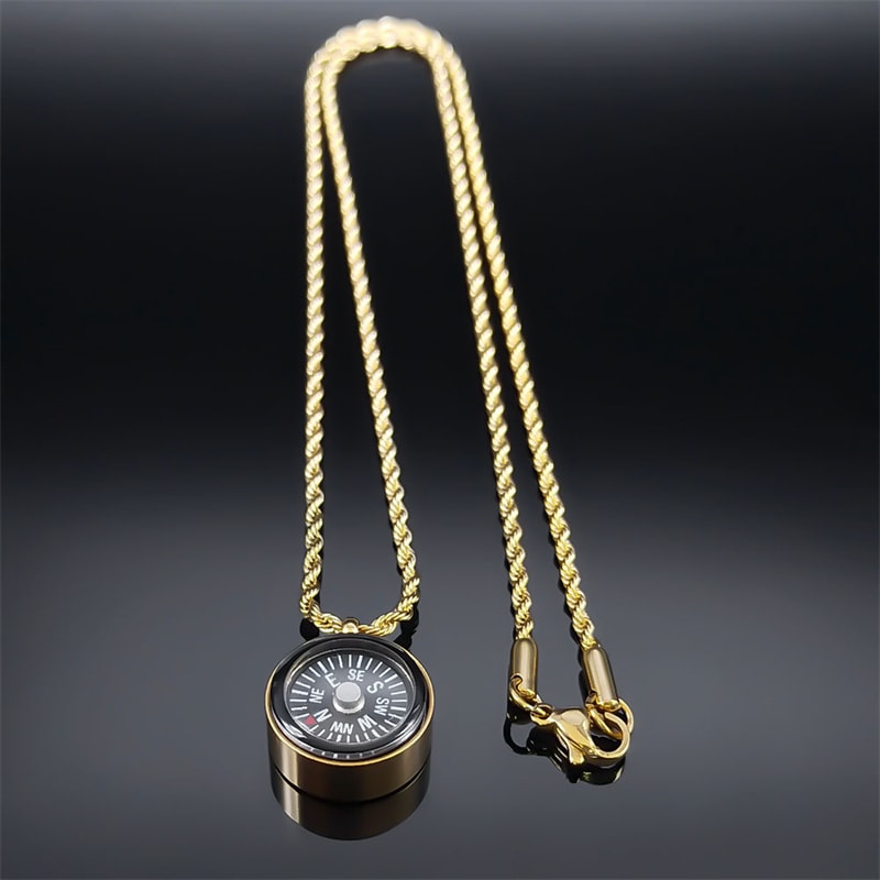 Mini Survival Compass Necklace Outdoor Hiking Pendant Stainless Steel Pocket Compass 1