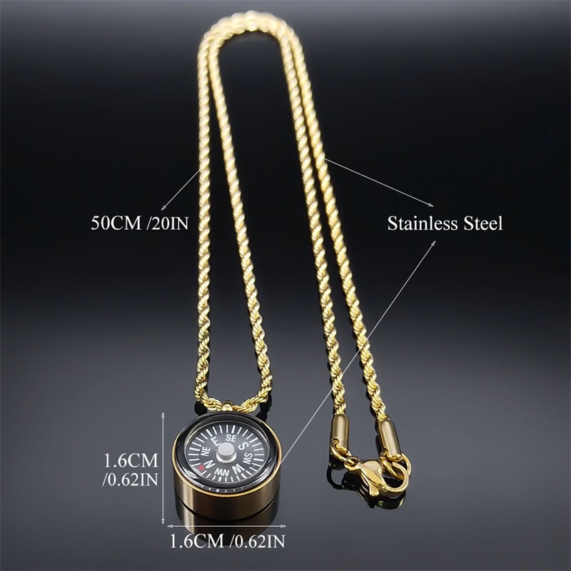 Mini Survival Compass Necklace Outdoor Hiking Pendant Stainless Steel Pocket Compass 4