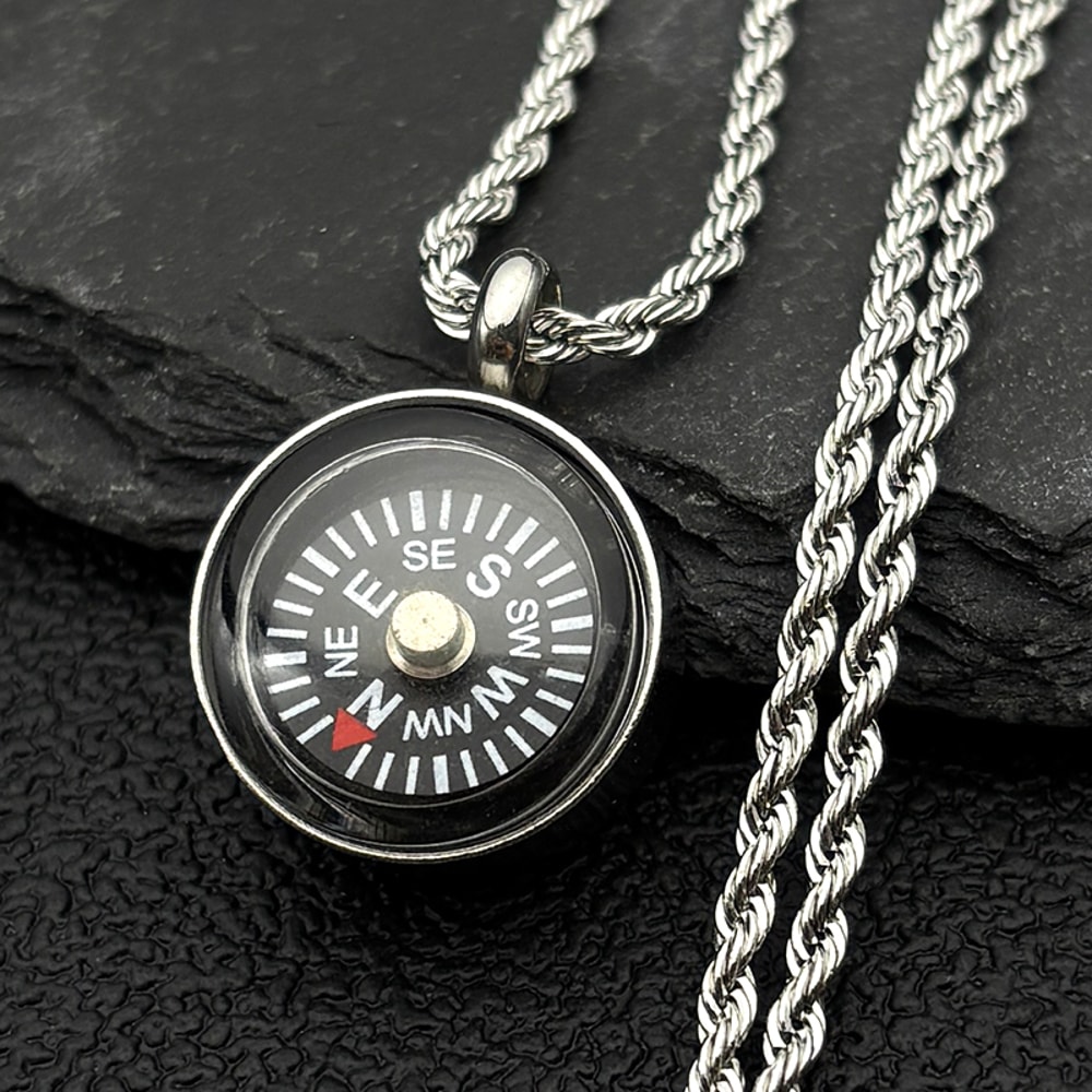 Mini Survival Compass Necklace Outdoor Hiking Pendant Stainless Steel Pocket Compass 6