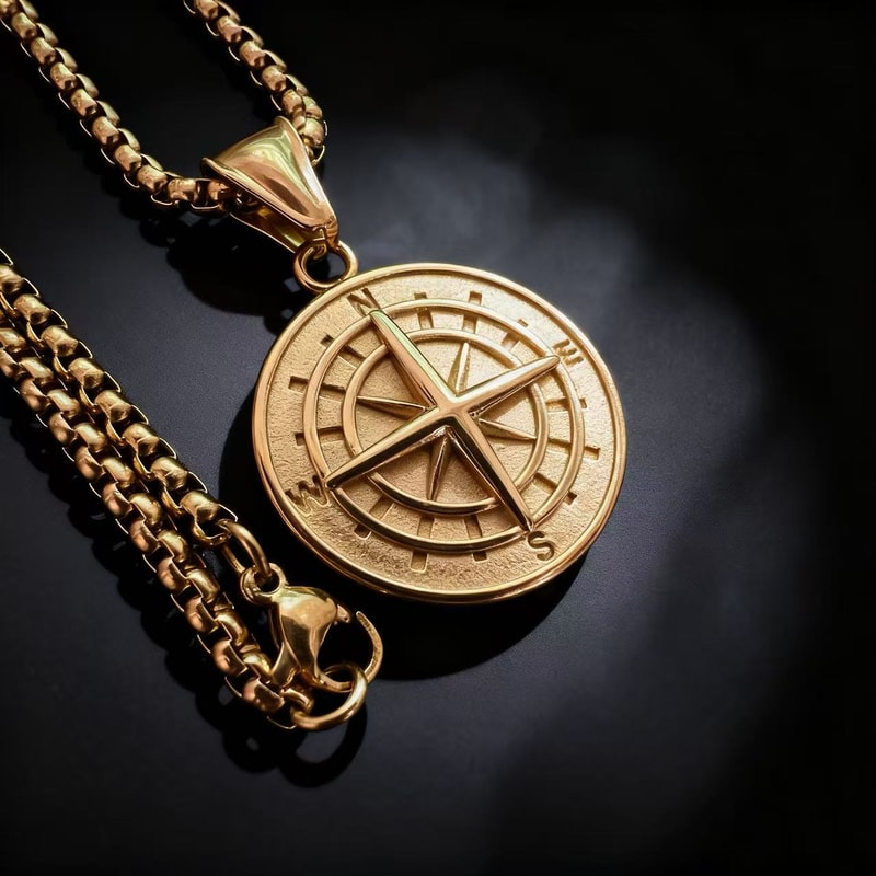 Viking Compass Pendant Necklace Stainless Steel Vintage Norse Jewelry For Men 0