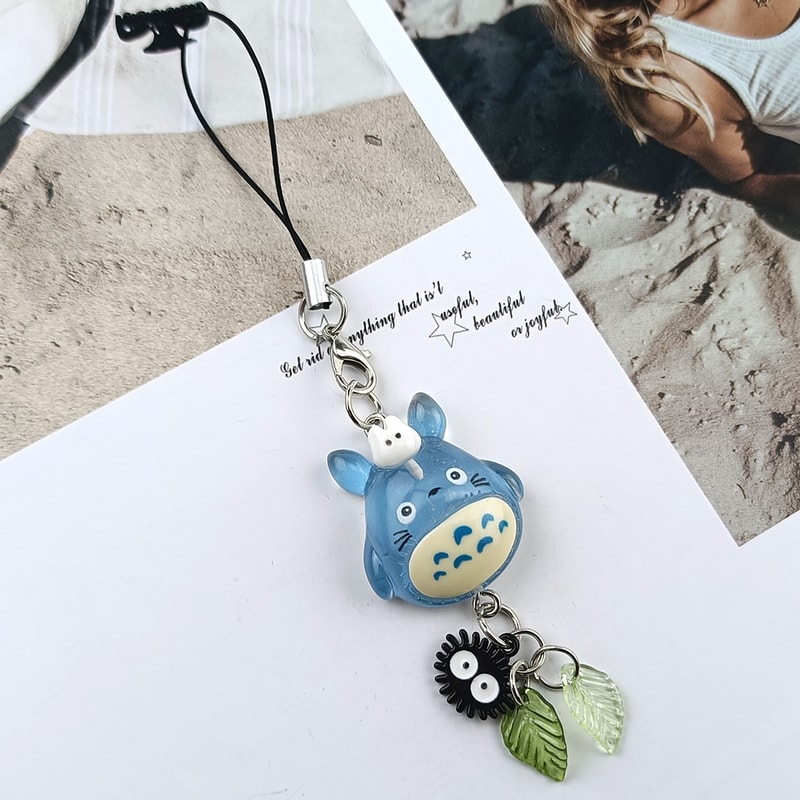Kawaii Totoro Phone Charm Cute Anime Keychain Soot Sprite Pendant 0