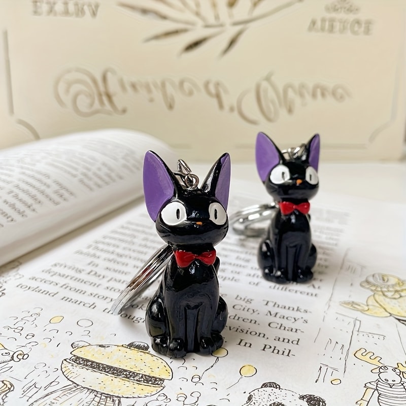 Cute Black Cat Keychain PVC Kawaii Cat Bag Charm for Keys and Accessories