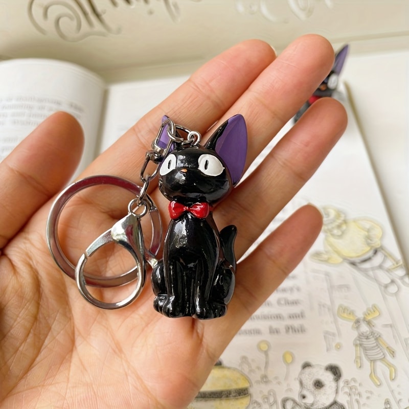 Cute Black Cat Keychain PVC Kawaii Cat Bag Charm for Keys and Accessories
