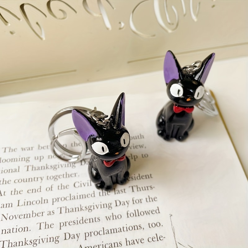 Cute Black Cat Keychain PVC Kawaii Cat Bag Charm for Keys and Accessories