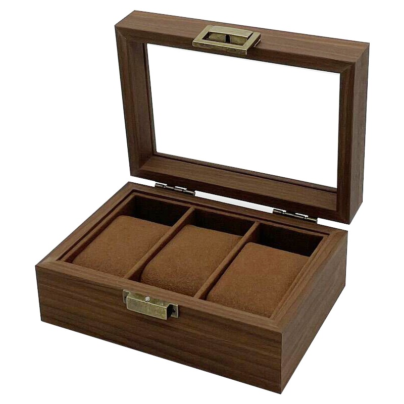 Wooden Watch Box Dark Walnut Display Case With Velvet Interior Organizer 1