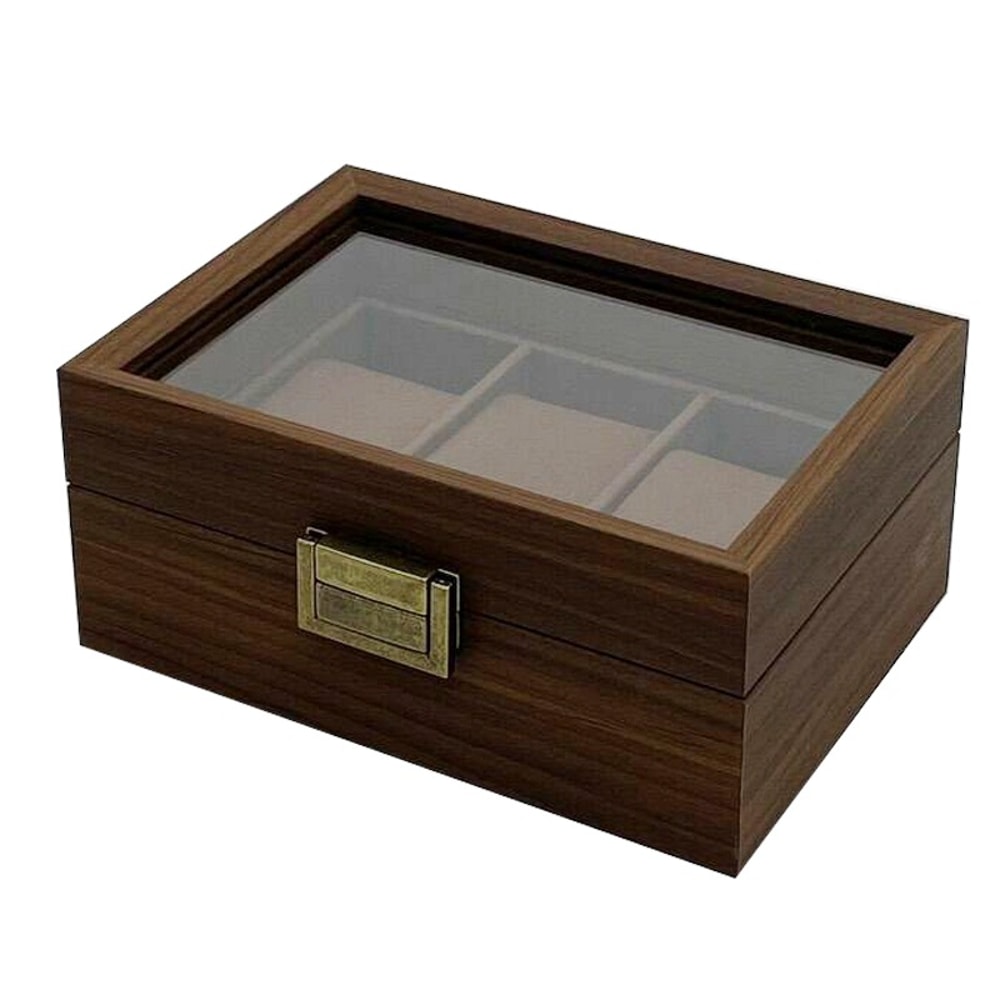 Wooden Watch Box Dark Walnut Display Case With Velvet Interior Organizer 2