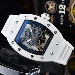 barrel shape skeleton quartz watch transparent dial stylish casual mens watch