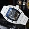 Barrel Shape Skeleton Quartz Watch Transparent Dial Stylish Casual Mens Watch 0