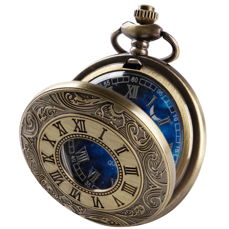 Vintage Blue Dial Pocket Watch Necklace Quartz Antique Pendant Timepiece 0