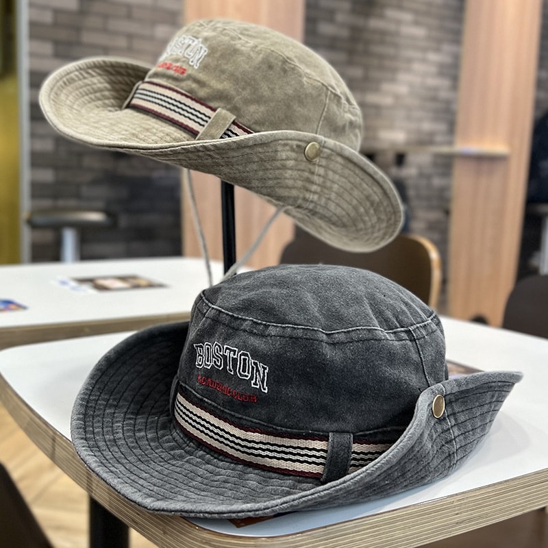 Mens Wide Brim Bucket Hat UV Protection Washed Cotton Outdoor Safari Sun Hat 3