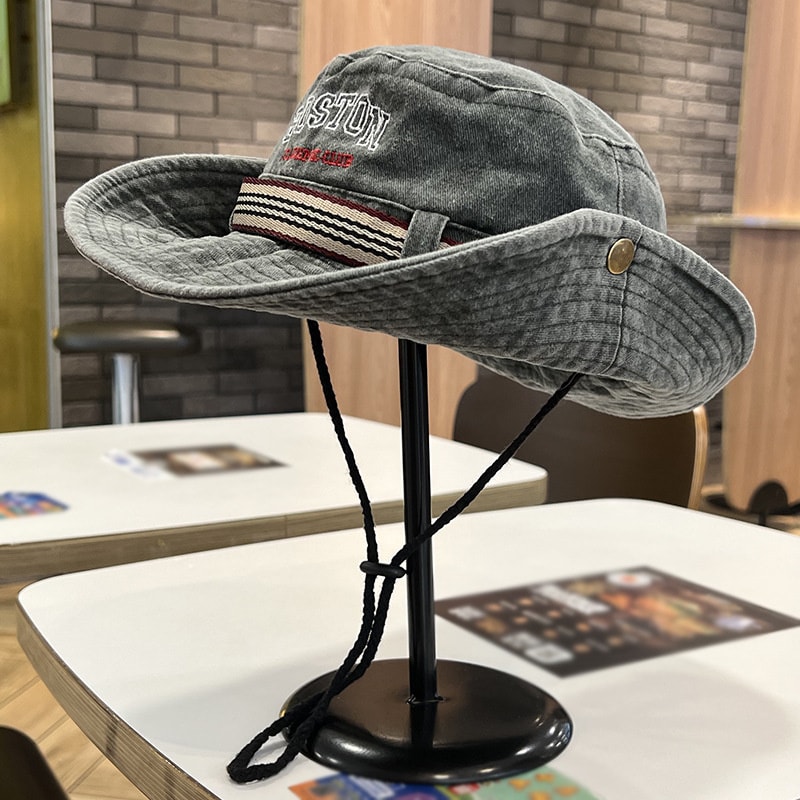 Mens Wide Brim Bucket Hat UV Protection Washed Cotton Outdoor Safari Sun Hat 6