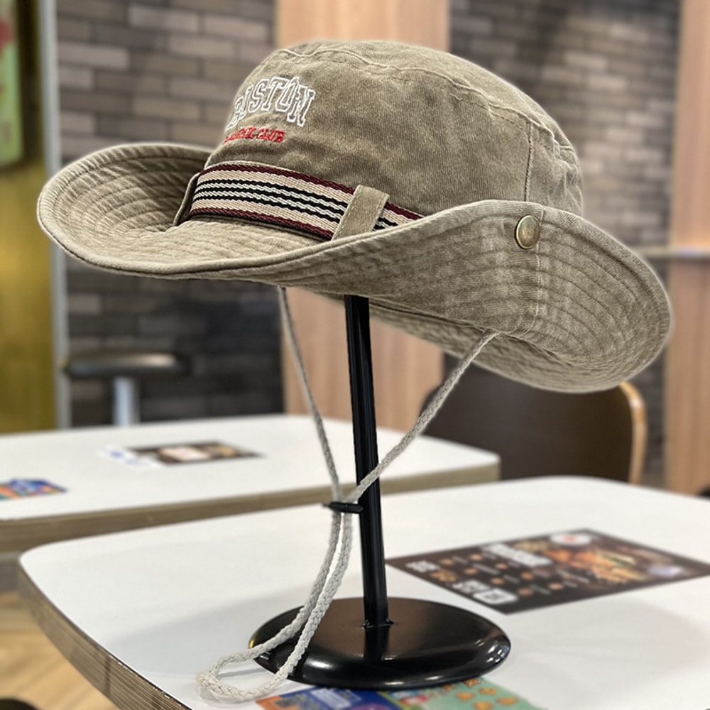 Mens Wide Brim Bucket Hat UV Protection Washed Cotton Outdoor Safari Sun Hat 8