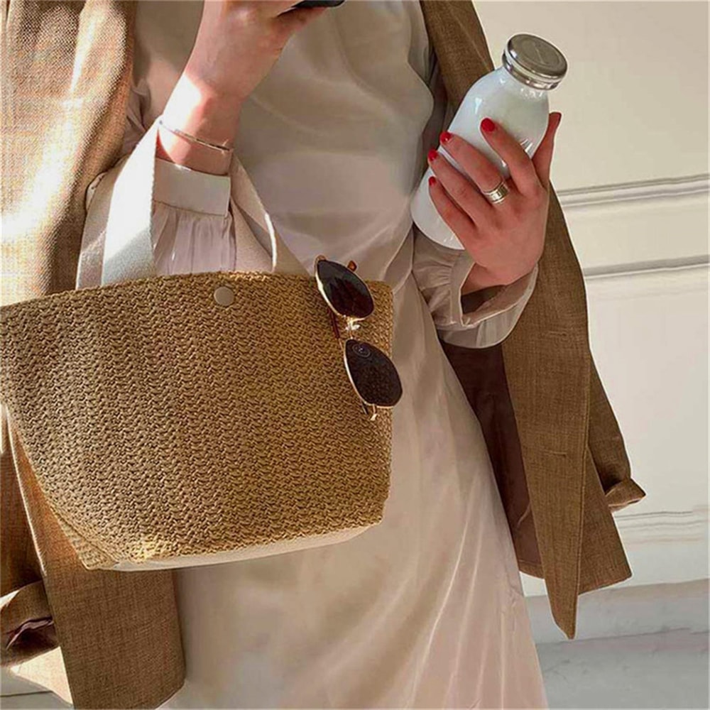 Elegant Straw Woven Handbag Summer Beach Tote Shoulder Bag For Women 0