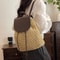 Elegant Straw Backpack For Women Woven Summer Shoulder Bag With PU Leather Accents 0