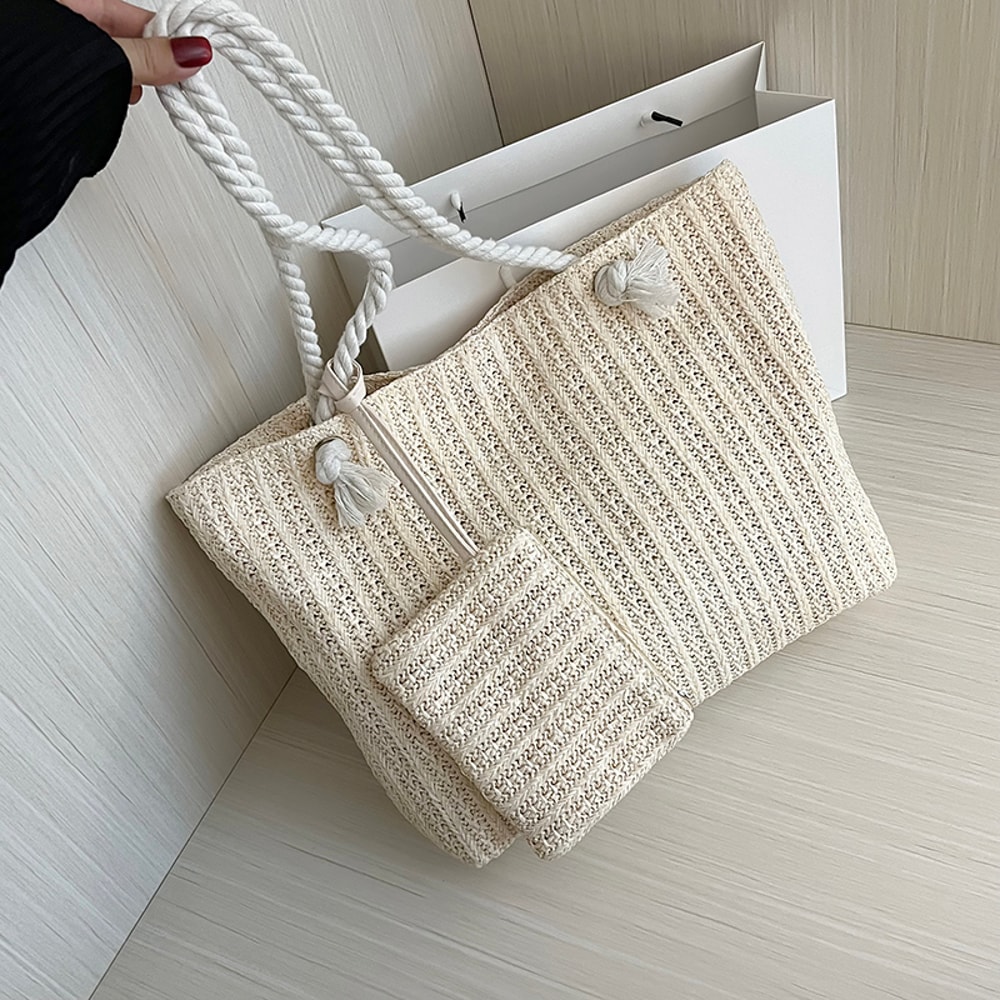 Large Capacity Straw Tote Bag Handmade Woven Summer Beach Bag For Women 2