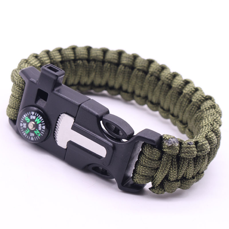 Outdoor Survival Bracelet Paracord SOS Compass Whistle Tactical Gear 0