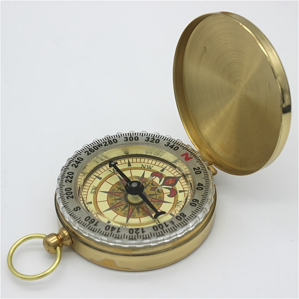 Pure Copper Compass Pocket Watch Luminous Retro Flip Outdoor Navigation Compass 1