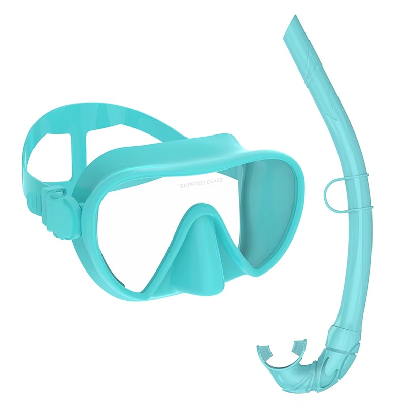Frameless Snorkel Mask Set with Panoramic Lens Soft Silicone Diving Gear