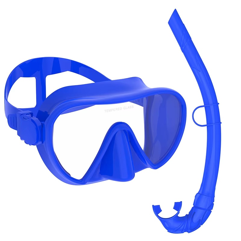 Frameless Snorkel Mask Set with Panoramic Lens Soft Silicone Diving Gear