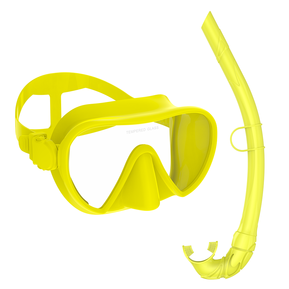 Frameless Snorkel Mask Set with Panoramic Lens Soft Silicone Diving Gear