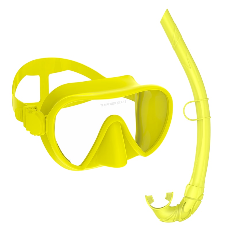 Frameless Snorkel Mask Set with Panoramic Lens Soft Silicone Diving Gear