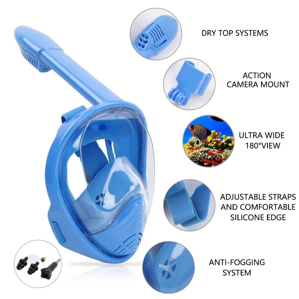 Kids Full Face Snorkel Mask Anti Fog Swimming Diving Mask Set With Dry Top System 1