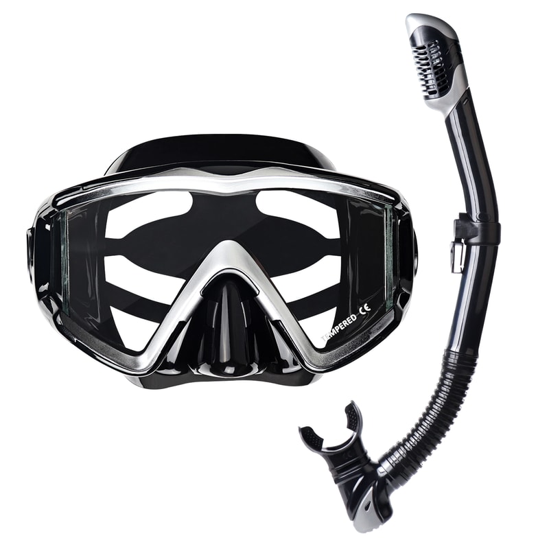 Anti Fog Snorkeling Mask Set With Dry Top Snorkel Leakproof Diving Gear 0