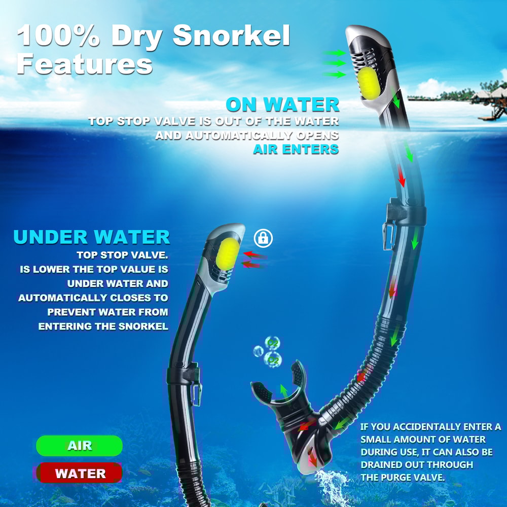 Anti Fog Snorkeling Mask Set With Dry Top Snorkel Leakproof Diving Gear 5
