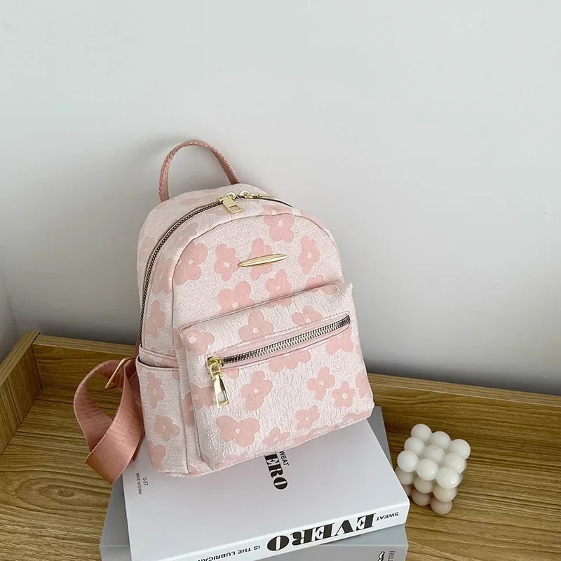 Floral Mini Leather Backpack For Women Small Shoulder Bag Phone Pouch Travel Purse 4