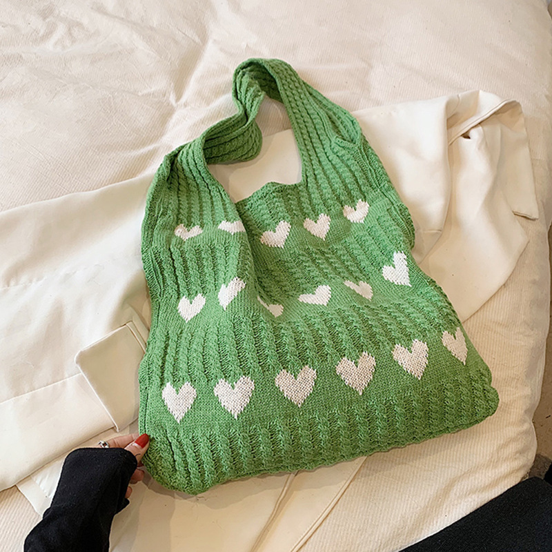 Heart Shape Knitted Tote Bag Handmade Woven Shoulder Crossbody Purse