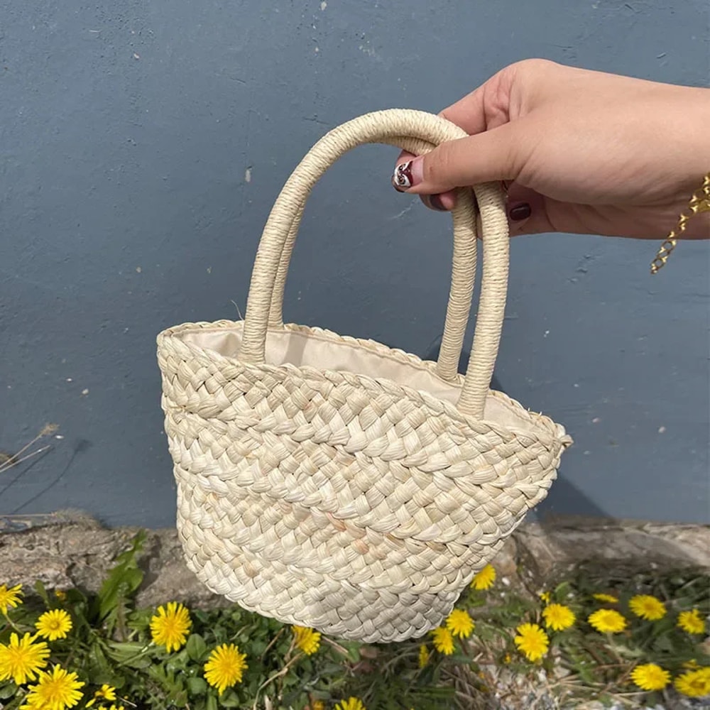 Korean Style Straw Bag Summer Basket Purse Cute Retro Woven Handbag 2