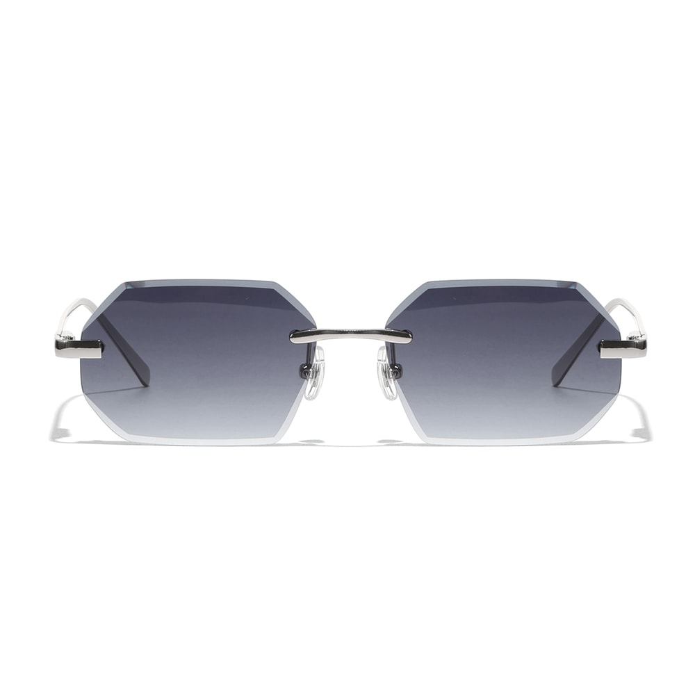 Rimless Designer Sunglasses with Diamond Cut Lens Frameless Metal UV Protection Shades