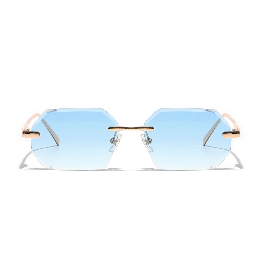 Rimless Designer Sunglasses with Diamond Cut Lens Frameless Metal UV Protection Shades
