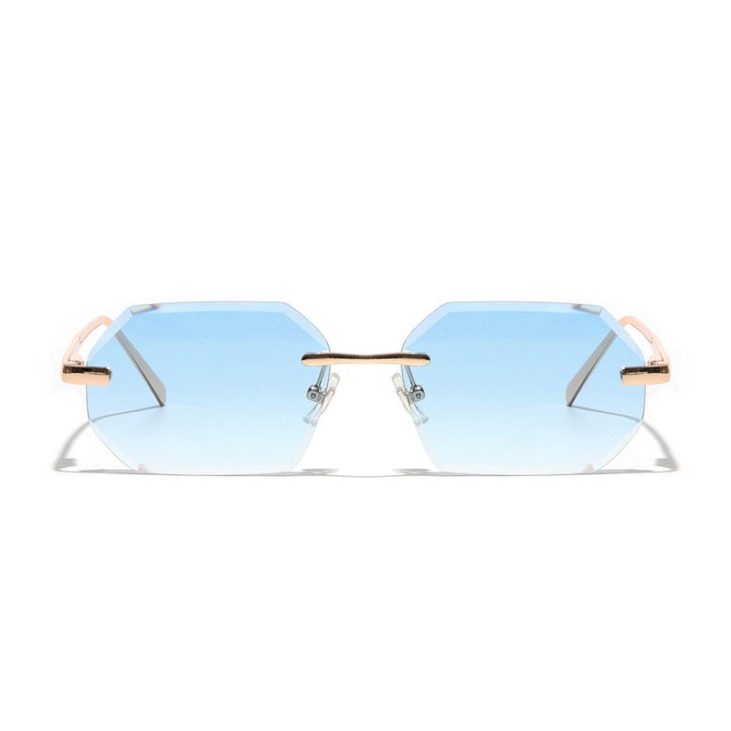 Rimless Designer Sunglasses with Diamond Cut Lens Frameless Metal UV Protection Shades