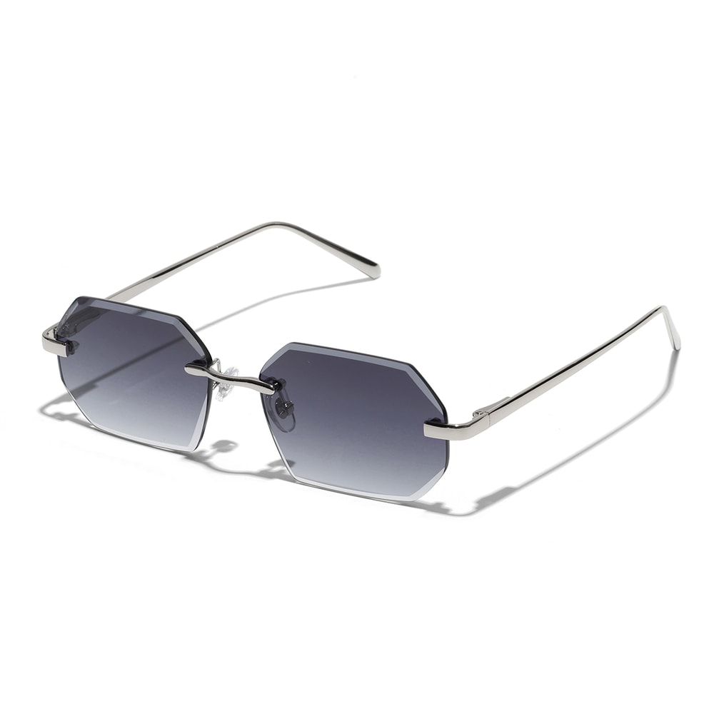 Rimless Designer Sunglasses with Diamond Cut Lens Frameless Metal UV Protection Shades